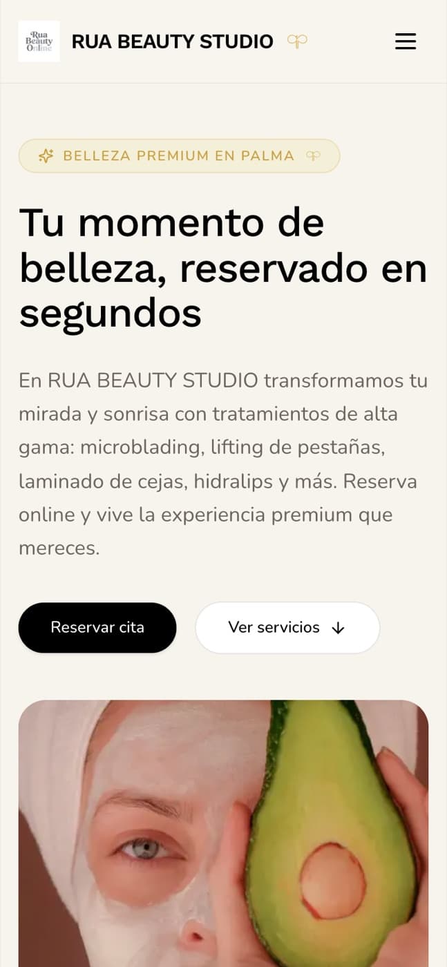 RUA Beauty Studio, Viviana's booking site built with Vibiz