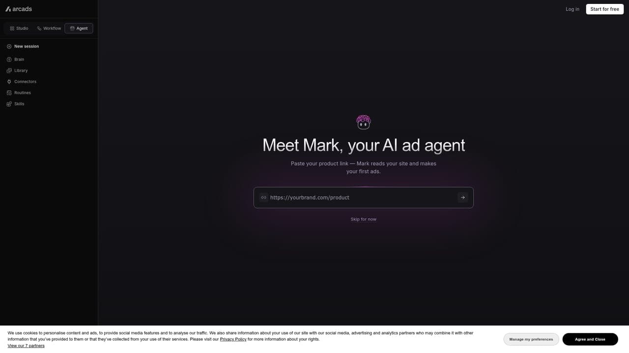 Arcads homepage