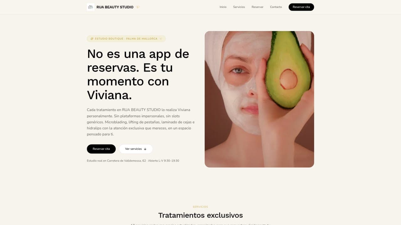 RUA Beauty Studio homepage